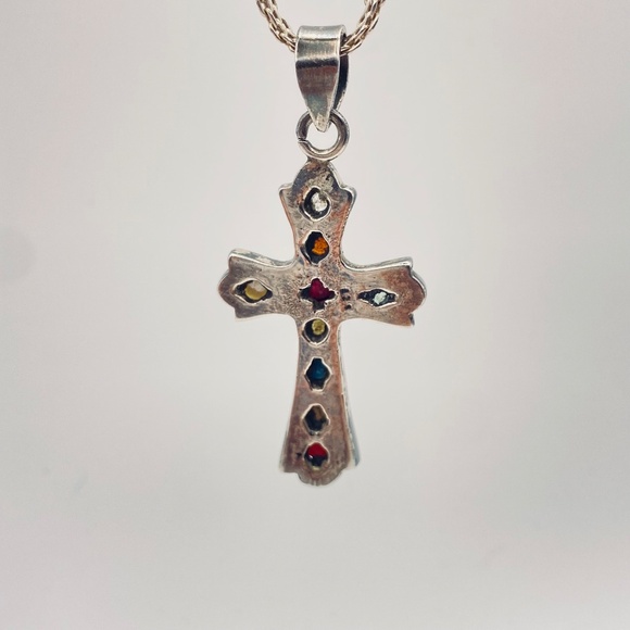 Sterling Silver Navrantha Cross Pendant and Woven Mesh Italian Chain 24” - Picture 4 of 16